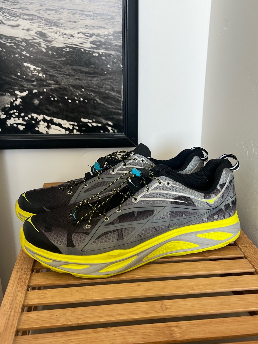 Hoka Men's Athletic Shoes in Black and Neon Yellow
